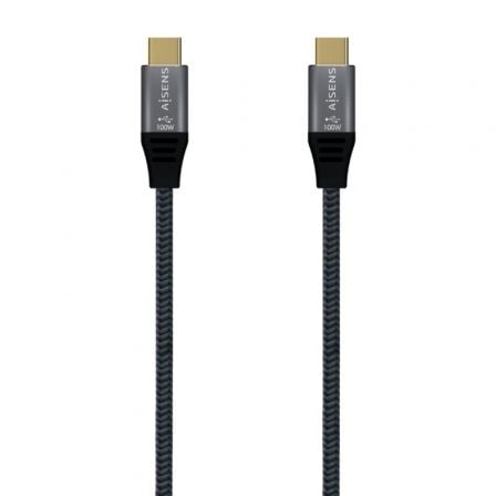 Cable USB 3.2 Tipo-C Aisens A107-0671 20GBPS 100W/ USB Tipo-C Macho - USB Tipo-C Macho/ Hasta 100W/ 2500Mbps/ 1m/ Gris