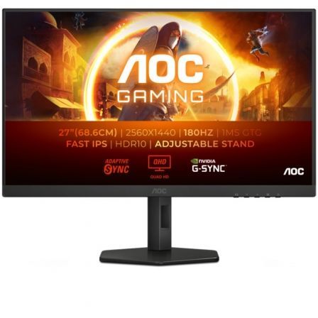 Monitor Gaming AOC Q27G4XF 27'/ QHD/ 0.5ms/ 180Hz/ IPS/ Regulable en altura/ Negro
